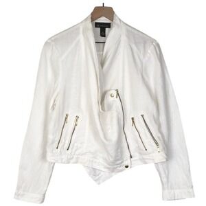 INC INTERNATIONAL Concepts 100% Linen Jacket Sz XL White Waterfall Coastal Zip